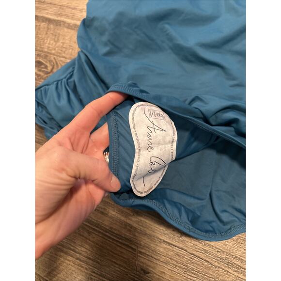 $102 NWT Anne Cole Square Neck Front Shirred One Piece Swimsuit Women's Teal 20W - Picture 3 of 6